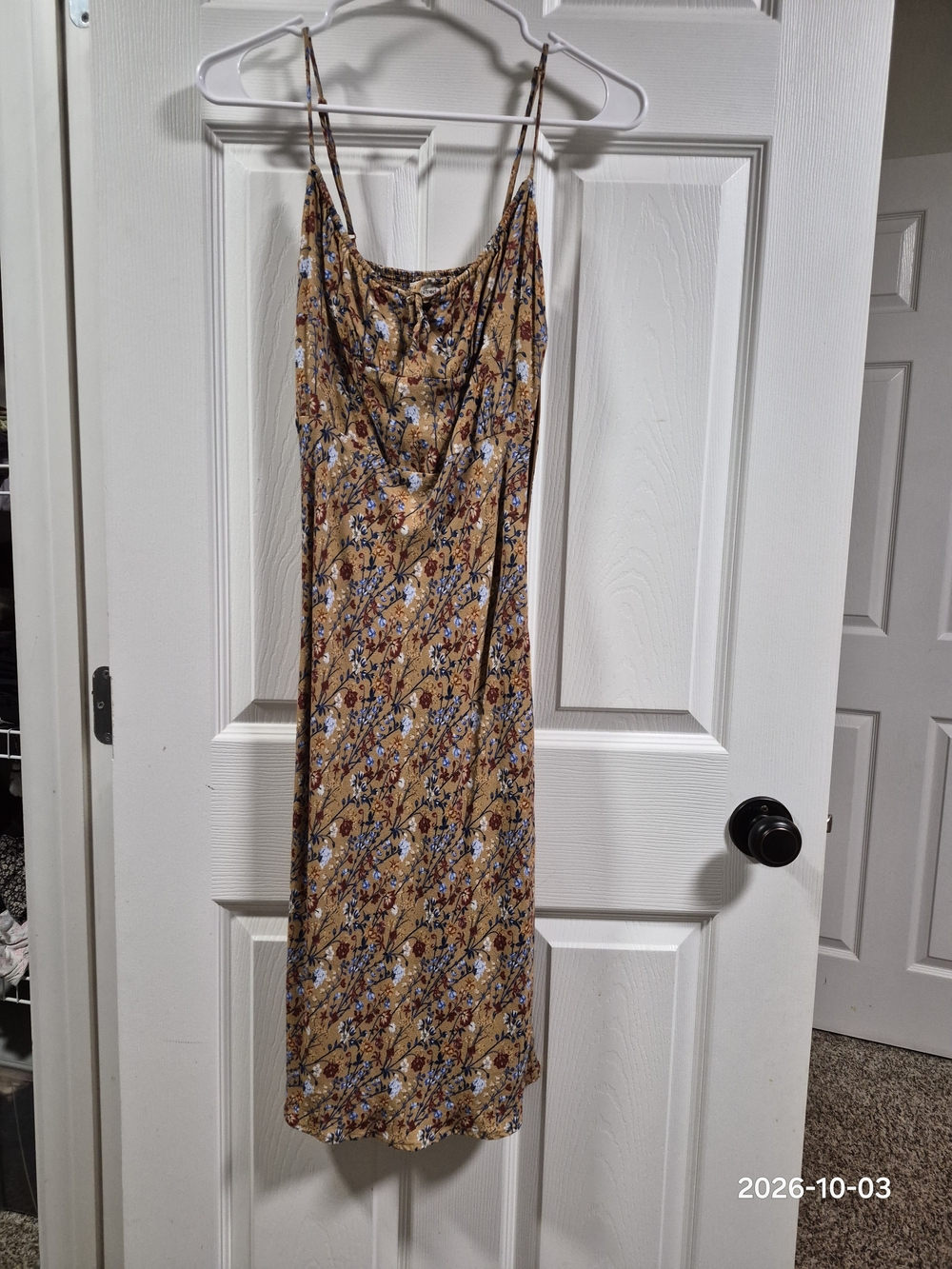 Wilfred Mustard Floral Midi Slip Dress with Blue Accents